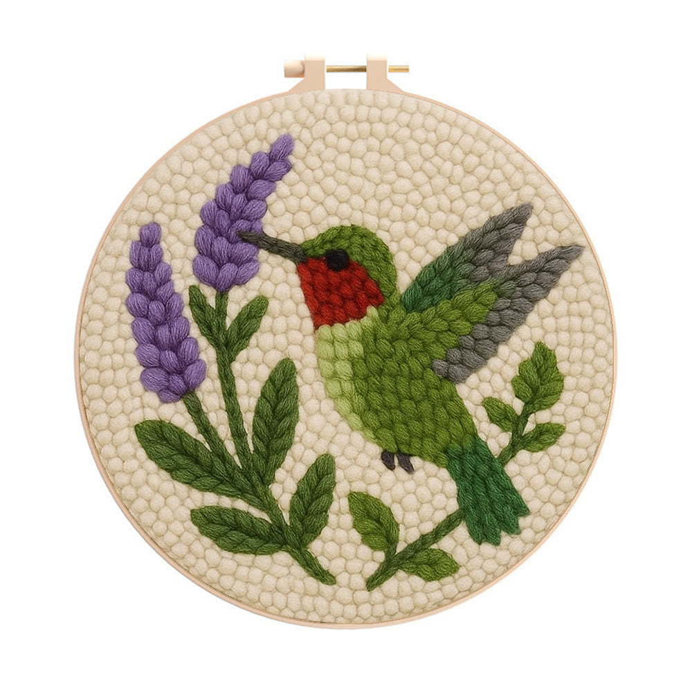 Lavender Hummingbird Punch Needle Kit - Lovely Bird Handicraft | Gift For Bird Enthusiasts - 20cm*20cm - image 1