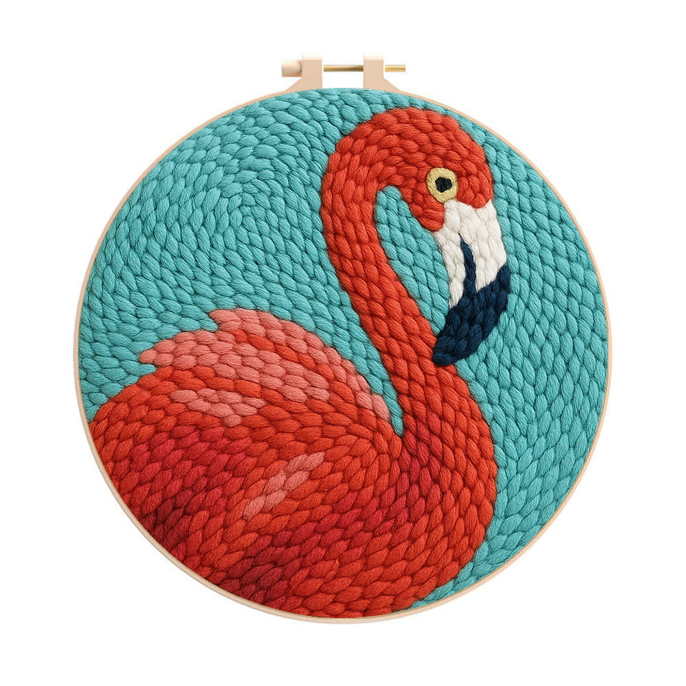 Flamingo Punch Needle Kit - Animal Handmade Craft | Easy Needle Set For Child - 20cm*20cm - image 1