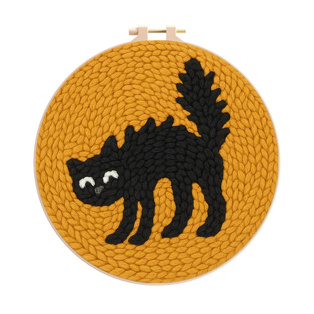 Naughty Black Cat Punch Needle Kit - Adorable Animal Needlework | Easy Handmade Craft For Child - 20cm*20cm - image 1
