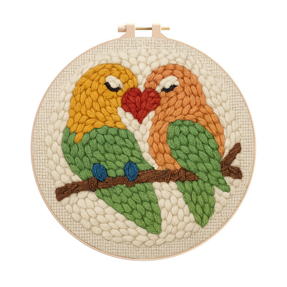 Parrots In Love Punch Needle Kit - Valentine Handicraft For Lover | Unique Gifts For Wedding - 20cm*20cm - image 1