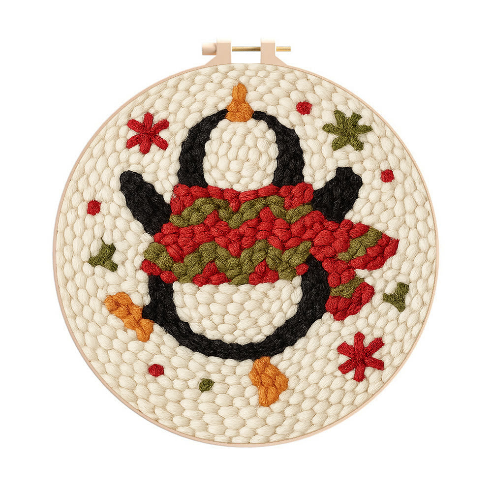 Dancing Penguin Punch Needle Kit - Easy Decorative Handicraft | Perfect Christmas Gifts - 20cm*20cm - image 1