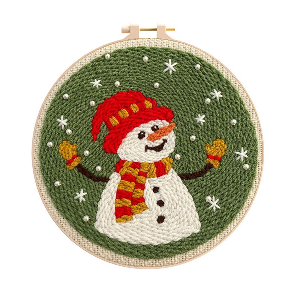 Happy Snowman Punch Needle Kit - Christmas Tree Ornament | Nice Christmas Gifts - 20cm*20cm - image 1