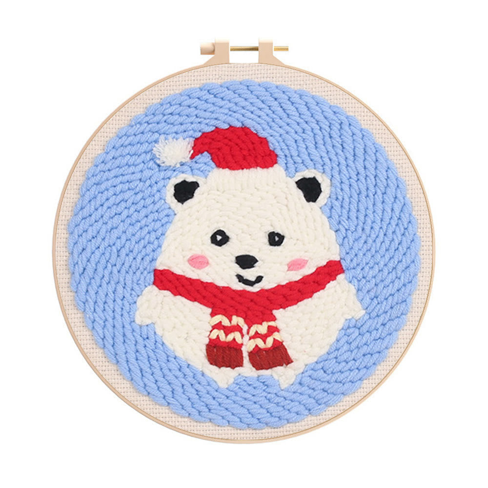 Cute Polar Bear Punch Needle Kit - Christmas Home Decor | Diy Animal Handcraft - 20cm*20cm - image 1