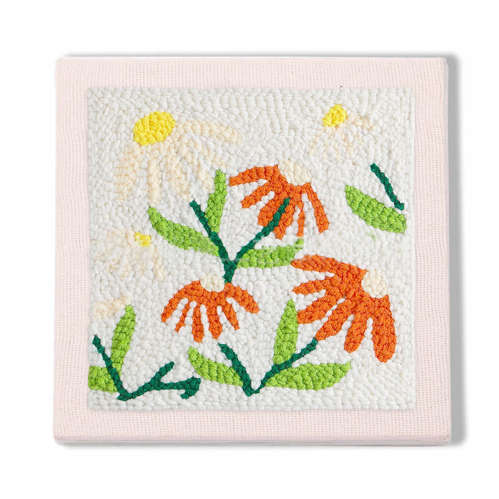 Little Flowers Square Punch Needle Kit - Diy Yarn Craft | Handmade Floral Ornament - 25*25 - image 1