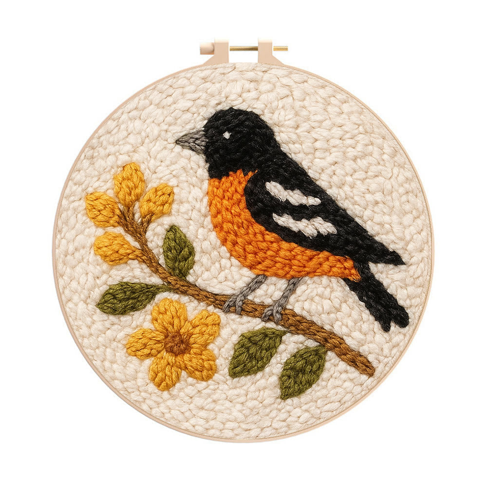 Oriole Bird Punch Needle Kit - Decorative Gift For Housewarming | Perfect Craft For Bird Lovers - 20cm*20cm - image 1