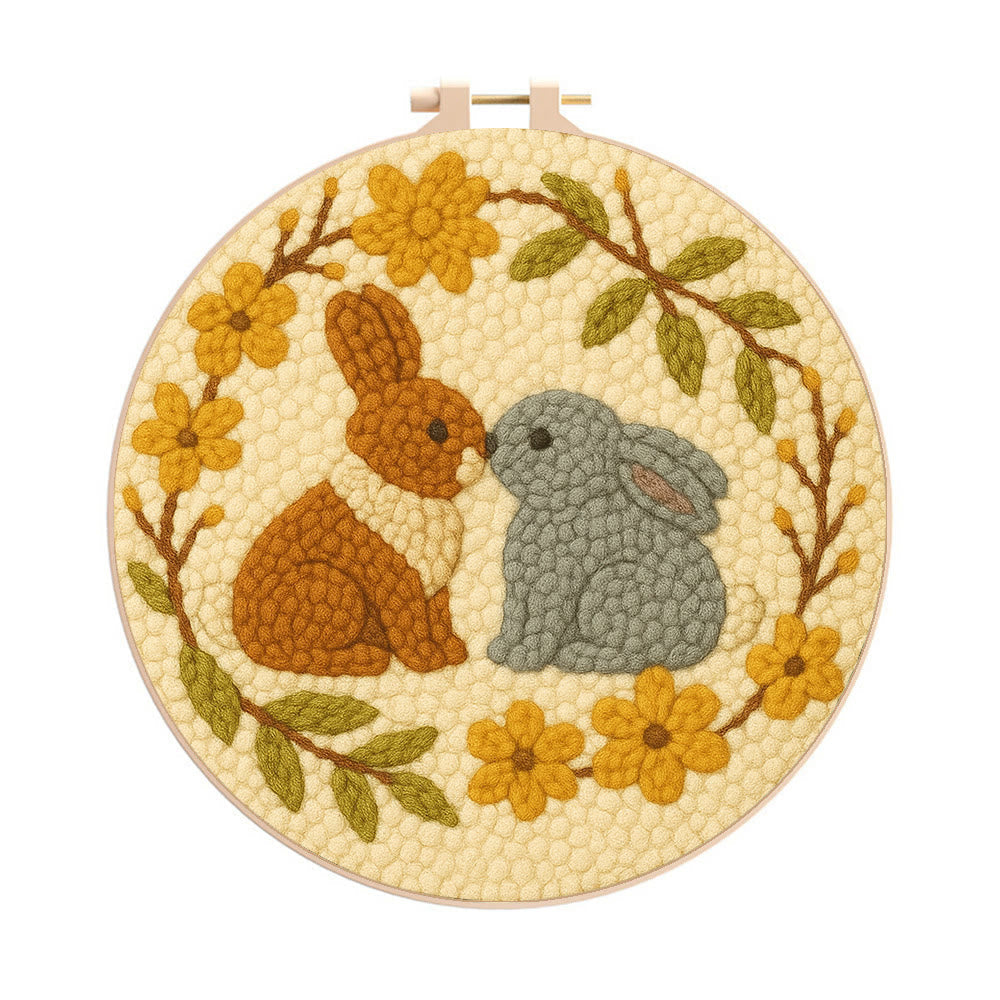 Loving Rabbits Punch Needle Kit - Handmade Gift For Lovers | Unique Valentine Gifts - 20cm*20cm - image 1
