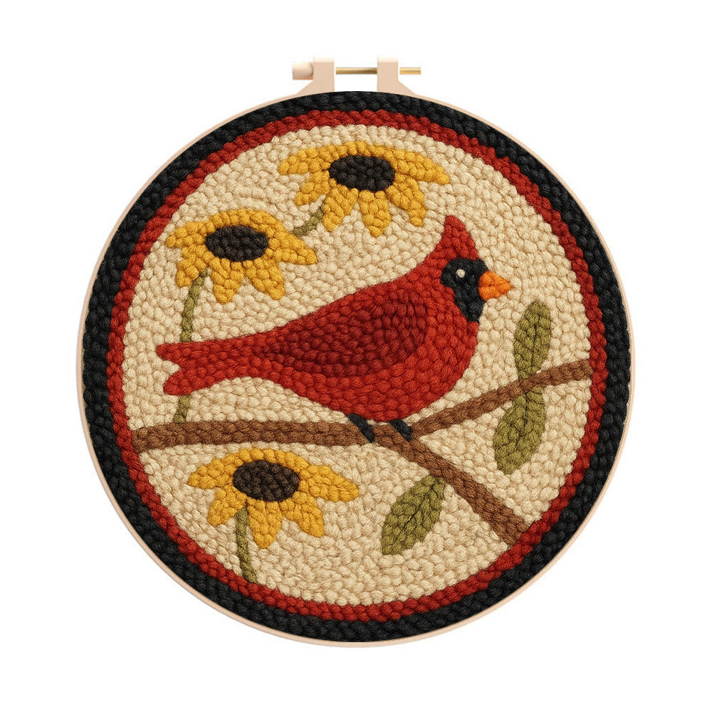 Floral Cardinal Punch Needle Kit - Nice Gifts For Bird Lovers | Perfect For Christmas Decor - 20cm*20cm - image 1