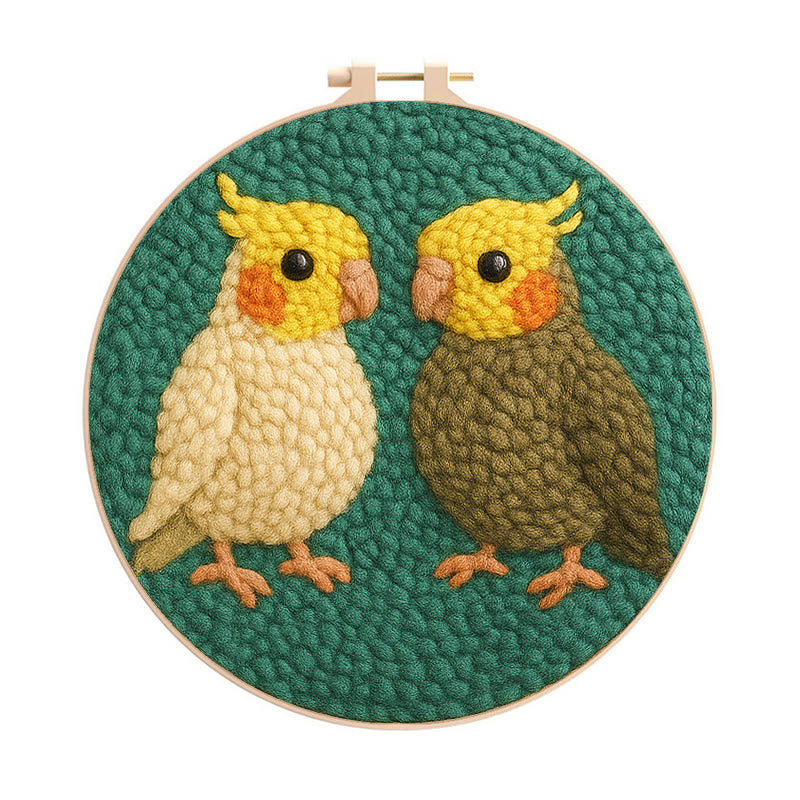 Parrot Couple Punch Needle Kit - Lovely Bird Needlework | Nice Wedding Handicraft - 20cm*20cm - image 1