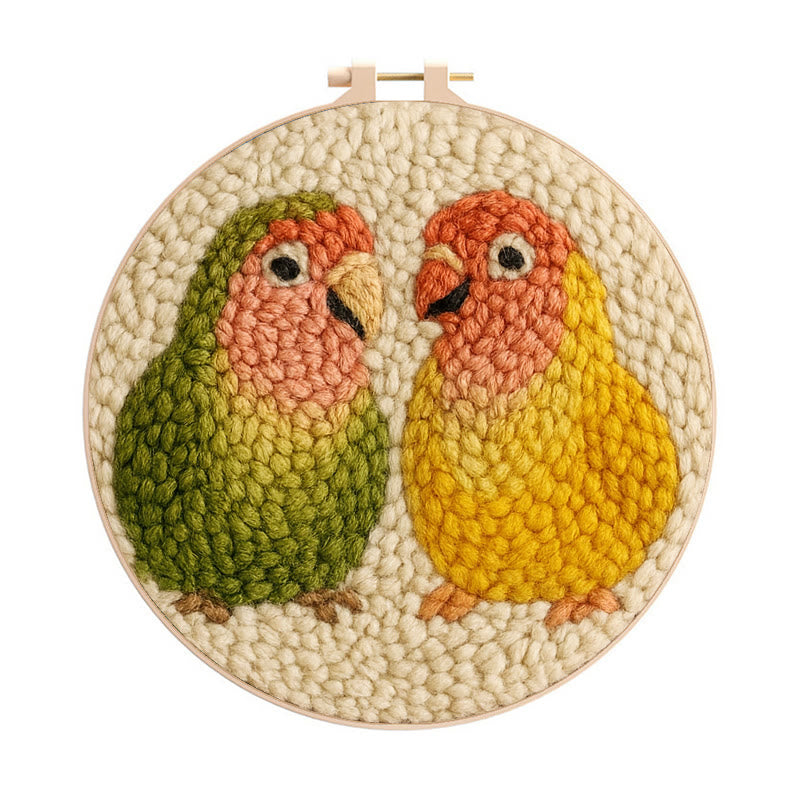 Shy Parrots Punch Needle Kit - Spring Bird Craft | Beginner Friendly Needlework - 20cm*20cm - image 1