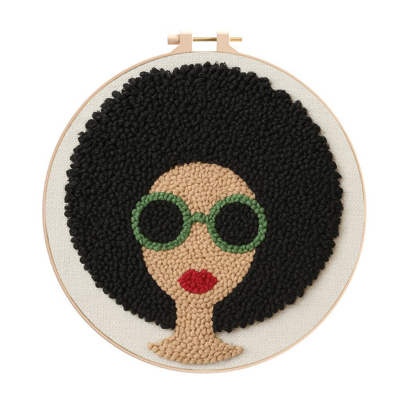 Fashionable Woman Punch Needle Kit - Needle Craft For Beginners | Diy Wall Hanging - 20cm*20cm - image 1