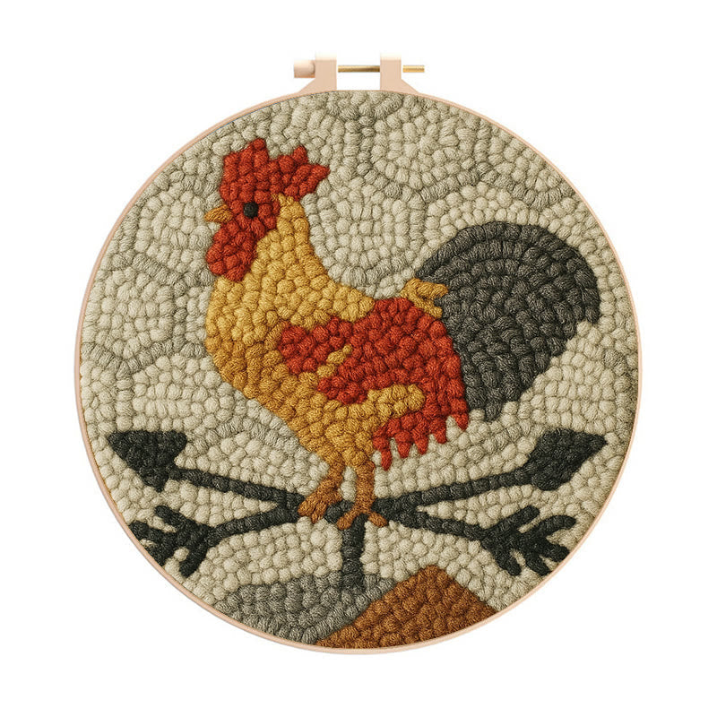 Dawn Rooster Punch Needle Kit - Animal Stitching Artwork | Easy Craft For Adults And Children - 20cm*20cm - image 1