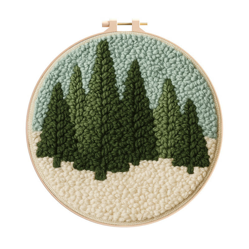 Snowy Forest Punch Needle Kit - Diy Punch Needle Coaster | Christmas Winter Handicraft | Perfect Housewarming Gift - 8 inch Hoop Kit - image 0