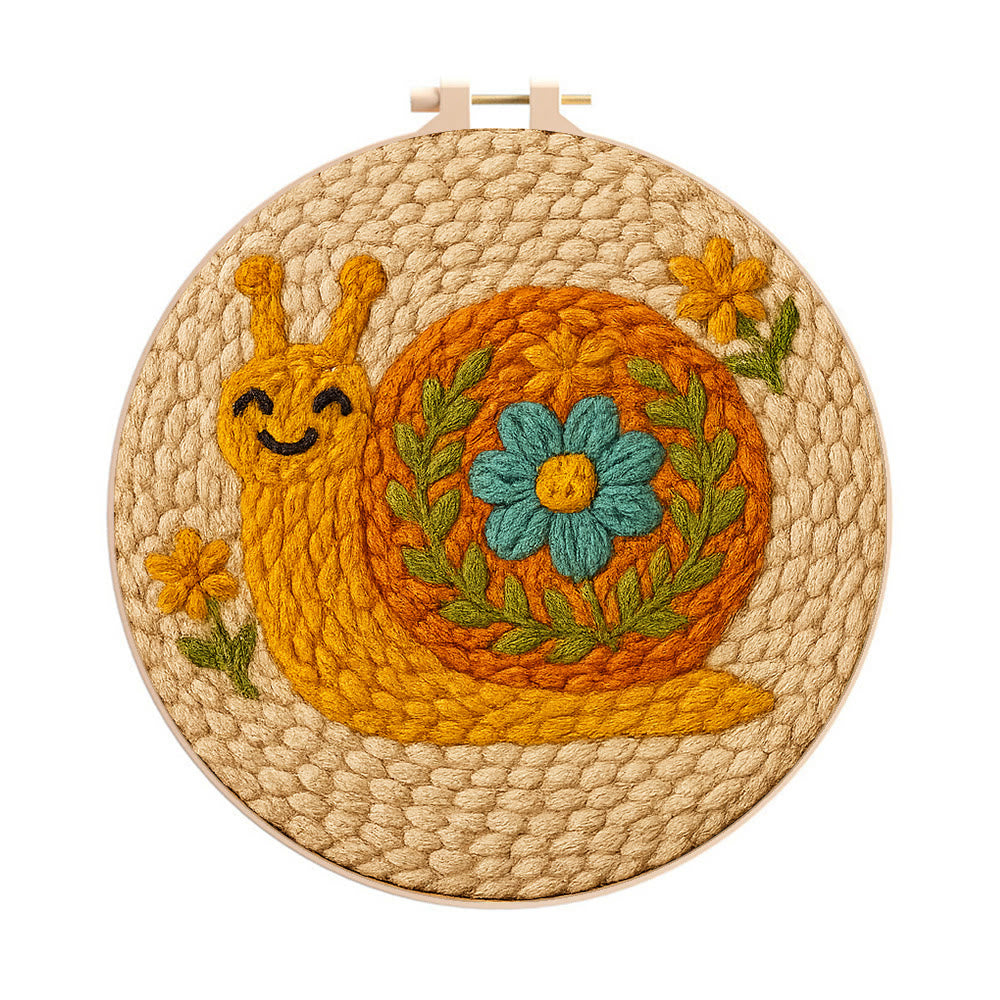 Smiling Snail Punch Needle Kit - Diy Punch Needle Coaster | Cute Gift Ideas | Easy Handmade Needlework - 8 inch Hoop Kit - image 1