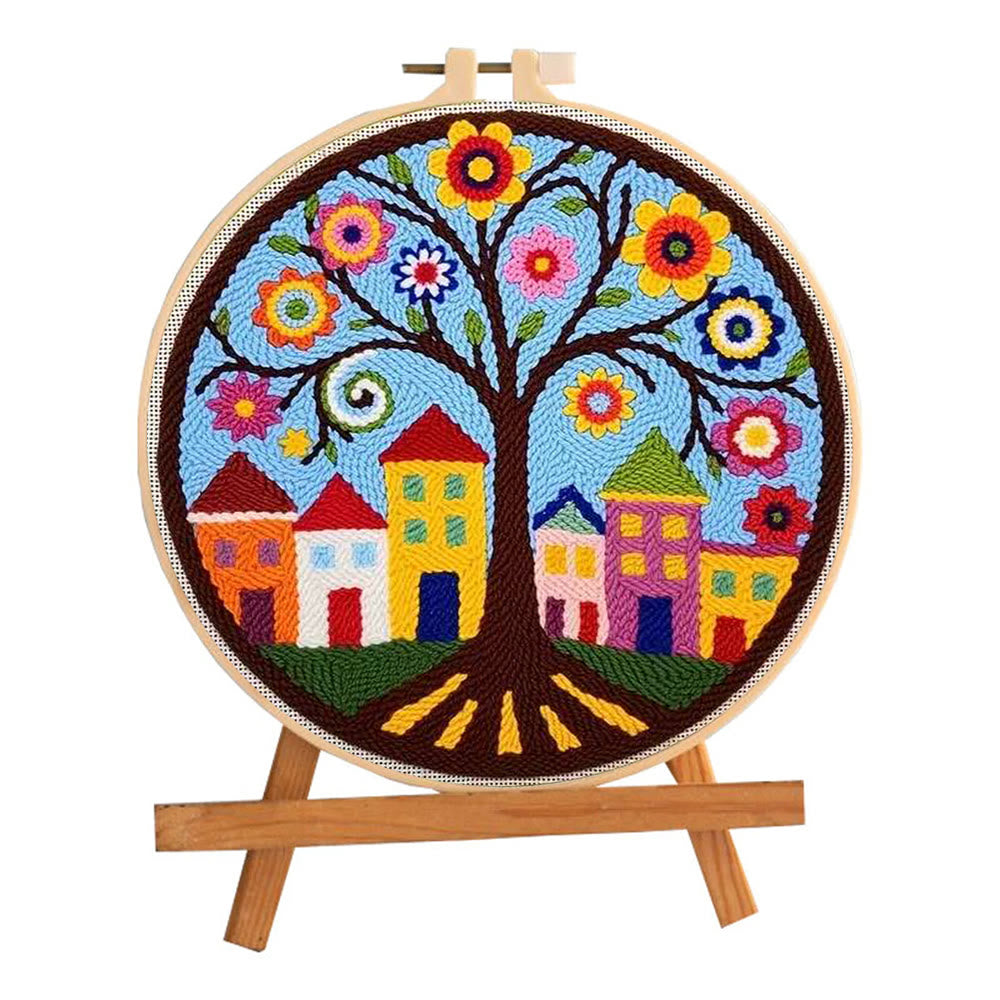Whimsical Tree Punch Needle Kit - Diy Punch Needle Coaster | Creative Sewing Craft | Colourful Home Ornament - 8 inch Hoop Kit - image 10