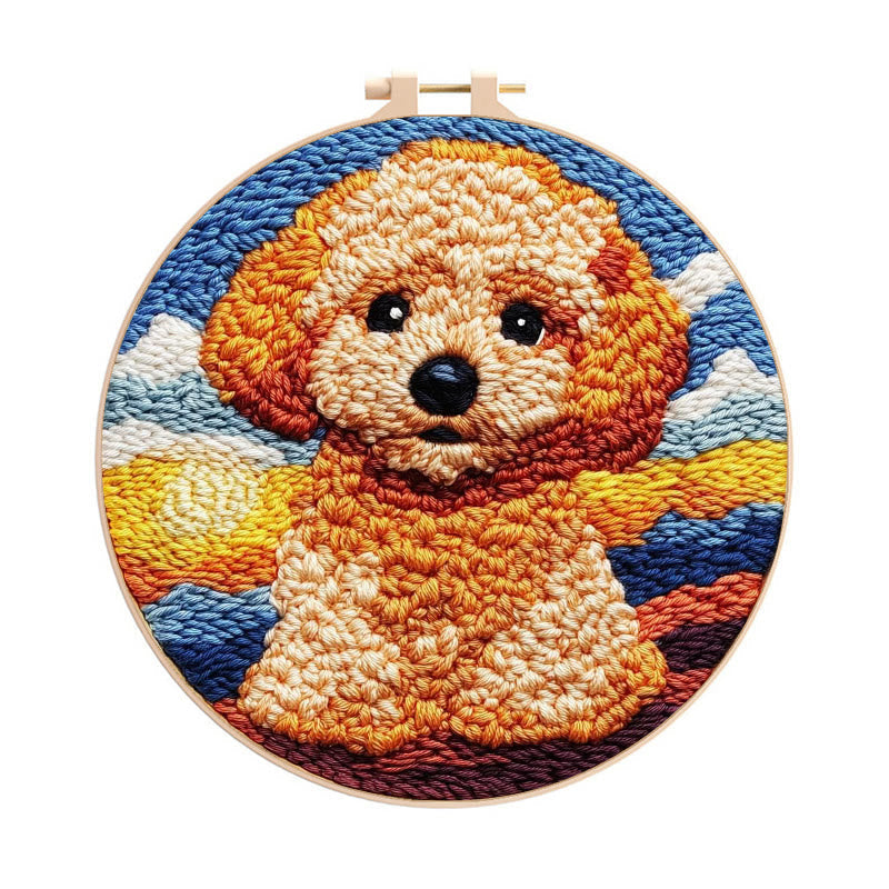 Poodle Dog Punch Needle Kit - Adorable Puppy Craft | Unique Handmade Artwork - 8 inch Hoop Kit - image 0