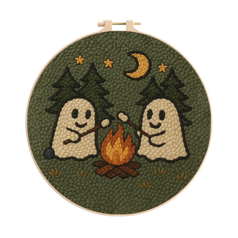 Campfire Ghost Punch Needle Kit - Spooky Halloween Coaster | Beginner Friendly Craft - 8 inch Hoop Kit - image 0