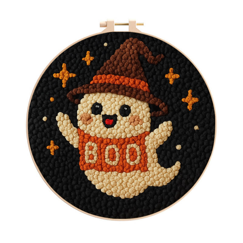 Happy Boo Punch Needle Kit - Cute Halloween Craft | Beginner Stitching Pattern - 8 inch Hoop Kit - image 0