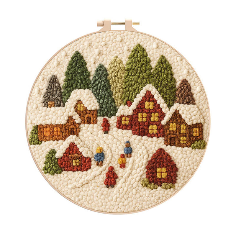 Winter Scene Punch Needle Kit - Christmas Handmade Craft | Christmas Home Ornament - 8 inch Hoop Kit - image 0