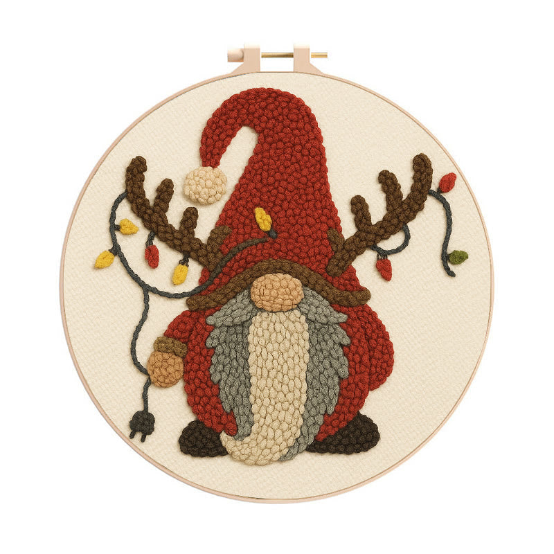 Christmas Gnome Punch Needle Kit - Christmas Wall Decor | Diy Holiday Gift Idea - 8 inch Hoop Kit - image 0