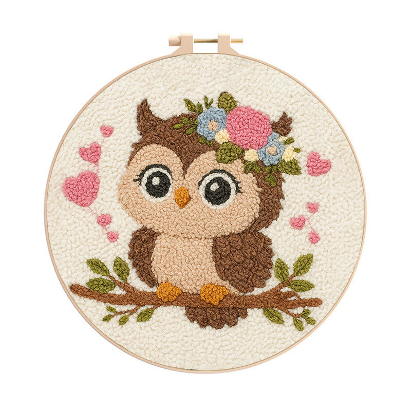 Floral Owl Punch Needle Kit - Adorable Animal Art | Nice Handmade Gift For Her - 8 inch Hoop Kit - image 0
