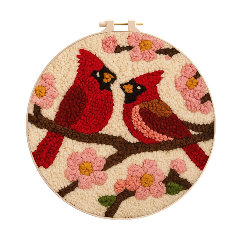 Romantic Cardinals Punch Needle Kit - Unique Birds Decoration | Perfect Handicraft For Lover - 8 inch Hoop Kit - image 0