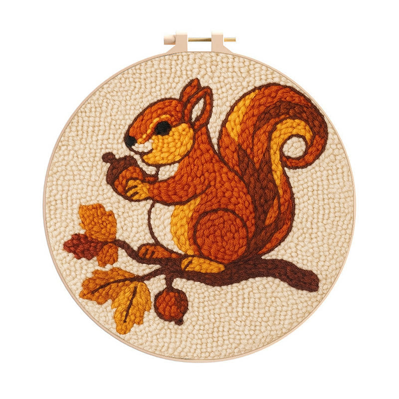 Little Squirrel Punch Needle Kit - Cute Animal Artcraft | Beginner Handmade Coaster - 8 inch Hoop Kit - image 0