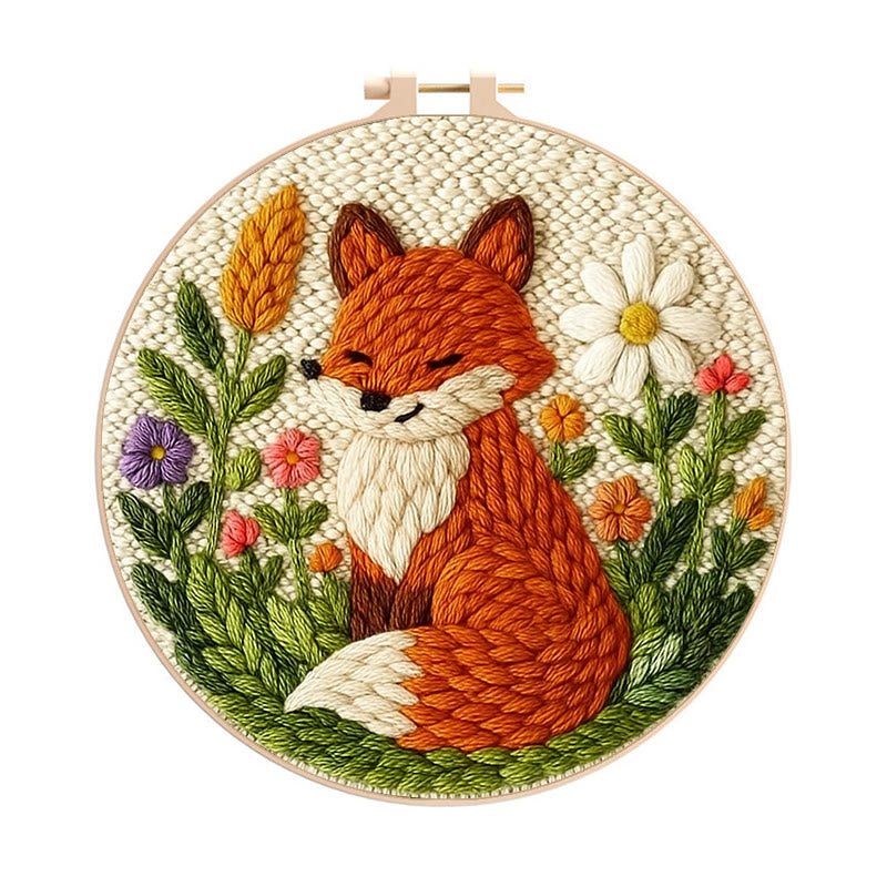 Floral Fox Punch Needle Kit - Lovely Handmade Craft | Perfect For Birthday Gift - 8 inch Hoop Kit - image 0
