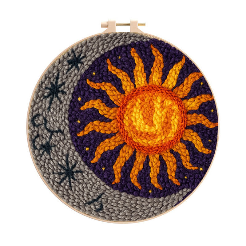 Vibrant Sun Punch Needle Kit - Celestial Handmade Craft | Diy Art For Ornament - 8 inch Hoop Kit - image 0