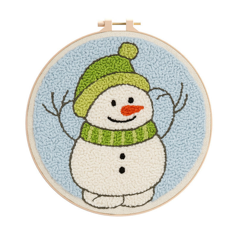 Little Snowman Punch Needle Kit - Cute Christmas Hanging | Easy Handmade Art - 8 inch Hoop Kit - image 0