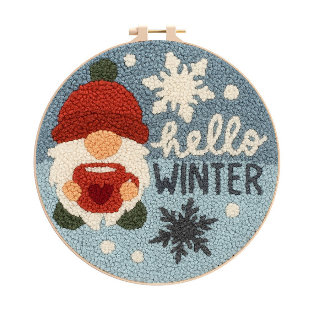 Winter Gnome Punch Needle Kit - Diy Christmas Handicraft | Unique Winter Decoration - 8 inch Hoop Kit - image 0