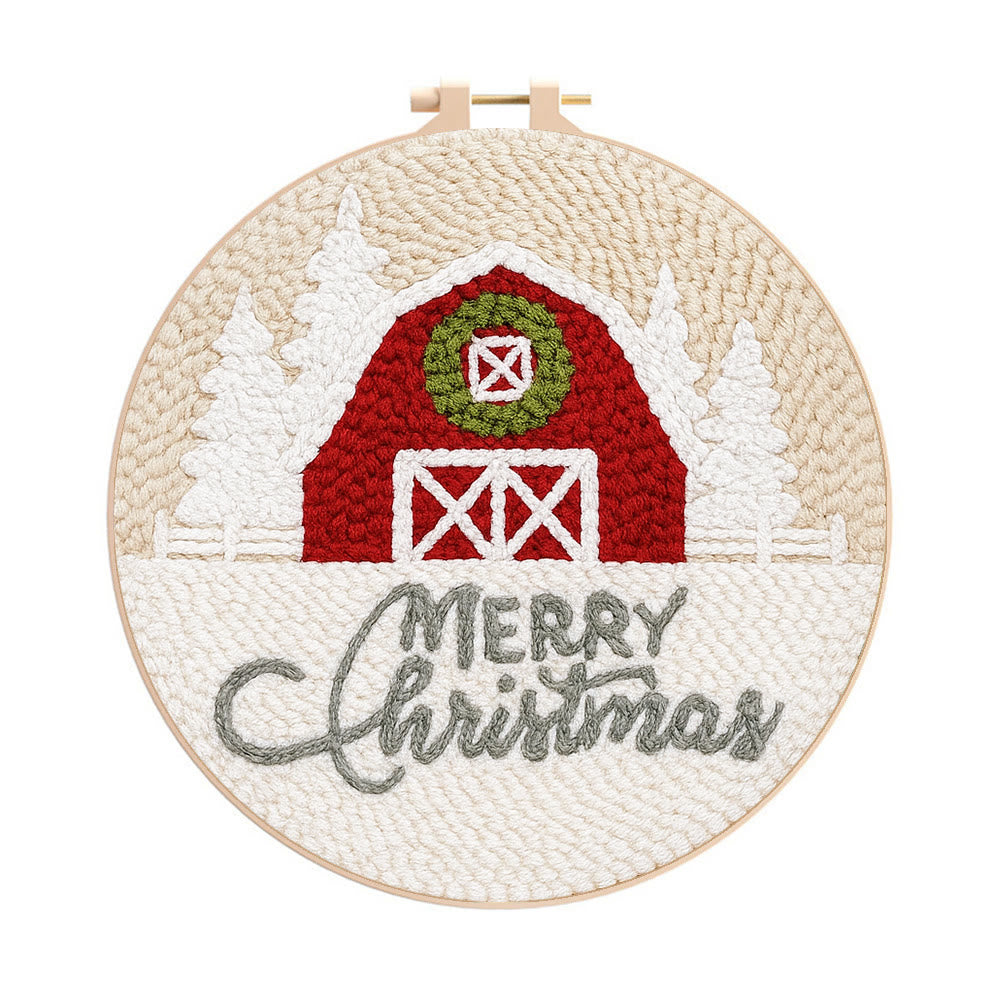 Winter Snow View Punch Needle Kit - Diy Hoop Art | Handmade Wall Hanging Decor - 8 inch Hoop Kit - image 0