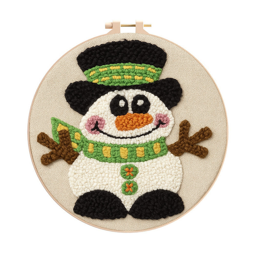 Winter Snowman Punch Needle Kit - Diy Craft For Christmas | Holiday Decorative Needlepoint - 8 inch Hoop Kit - image 0