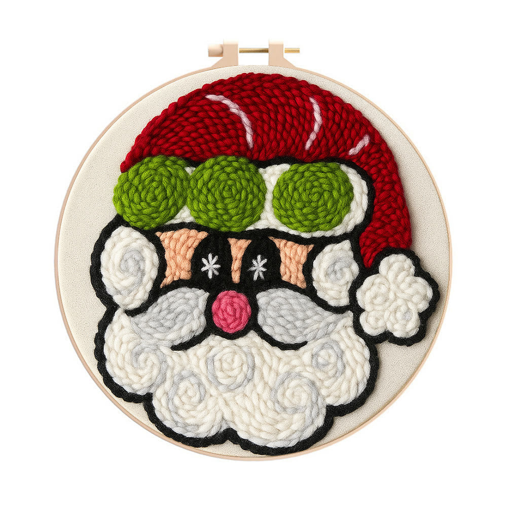 Santa Claus Punch Needle Kit - Adorable Christmas Craft | Perfect Handmade Holiday Gift - 8 inch Hoop Kit - image 0