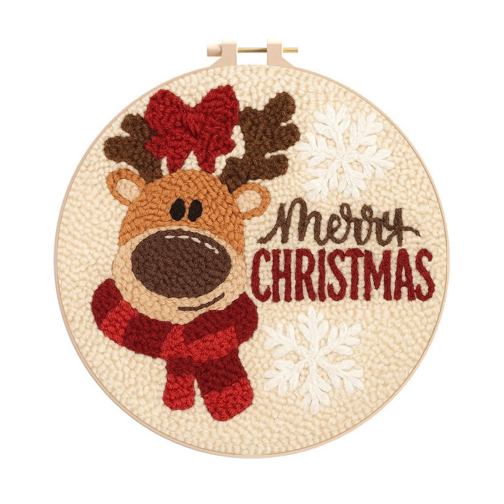 Adorable Reindeer Punch Needle Kit - Handmade Christmas Gift | Beginner Yarn Craft - 8 inch Hoop Kit - image 0