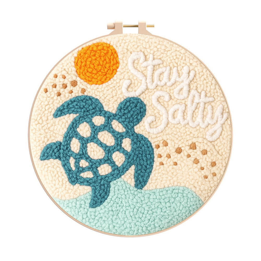 Seaside Turtle Punch Needle Kit - Summer Handmade Decoration | Diy Needle Craft - 8 inch Hoop Kit - image 0