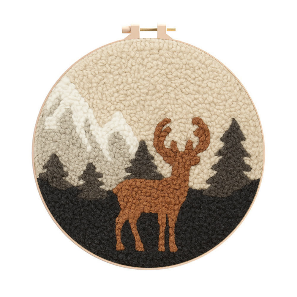 Lonely Deer Punch Needle Kit - Animal Hoop Art | Beginner Needle Craft - 8 inch Hoop Kit - image 0