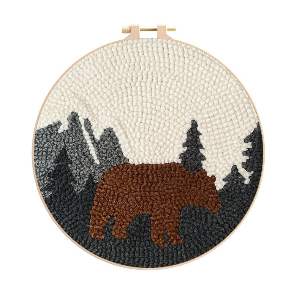 Fierce Bear Punch Needle Kit - Diy Animal Coaster | Nice Desk Decor - 8 inch Hoop Kit - image 0