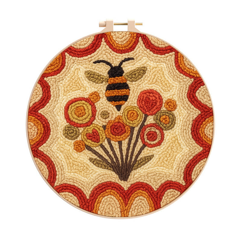 Little Bee Punch Needle Kit - Diy Needlework For Beginner | Unique Wall Hanging - 8 inch Hoop Kit - image 0
