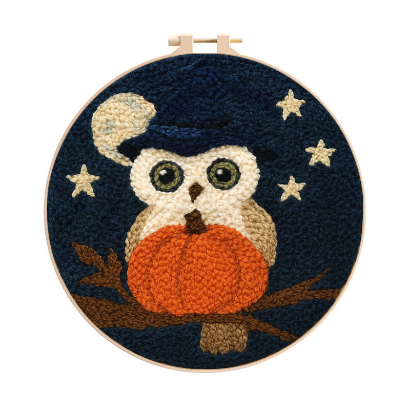 Night Owl Punch Needle Kit - Handmade Bird Art | Nice Decor For Halloween - 8 inch Hoop Kit - image 0