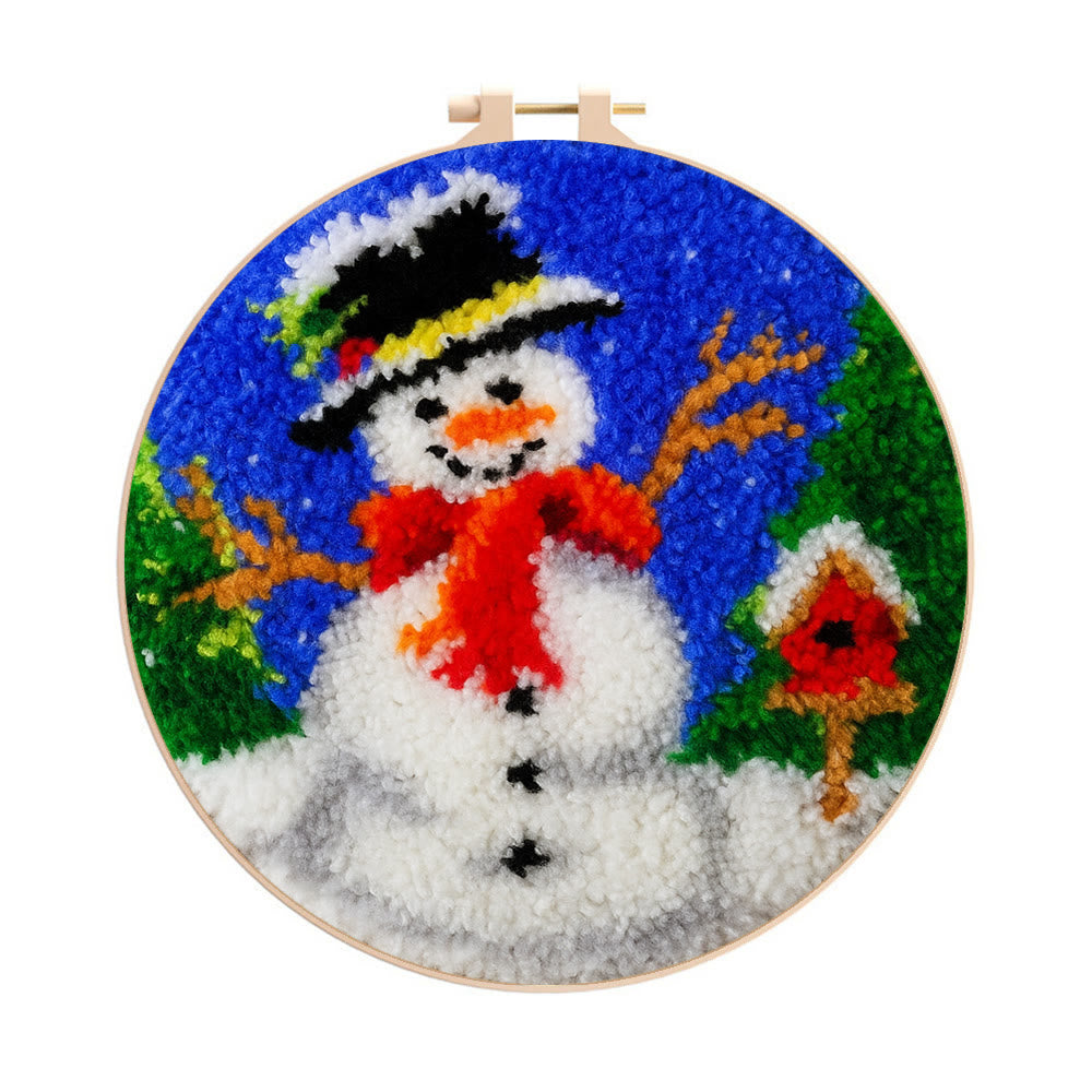 Happy Snowman Punch Needle Kit - Diy Christmas Coaster | Perfect Holiday Present - 8 inch Hoop Kit - image 0