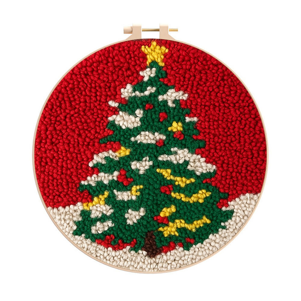Shiny Christmas Tree Punch Needle Kit - Diy Christmas Needle Art | Nice Handmade Craft For Kid - 8 inch Hoop Kit - image 0