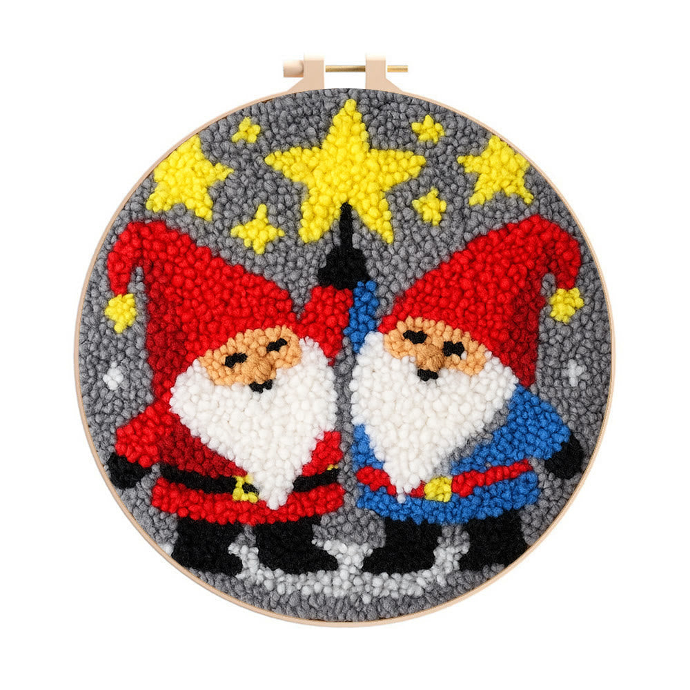 Starry Night Gnomes Punch Needle Kit - Diy Christmas Coaster | Perfect Craft For Beginner - 8 inch Hoop Kit - image 0