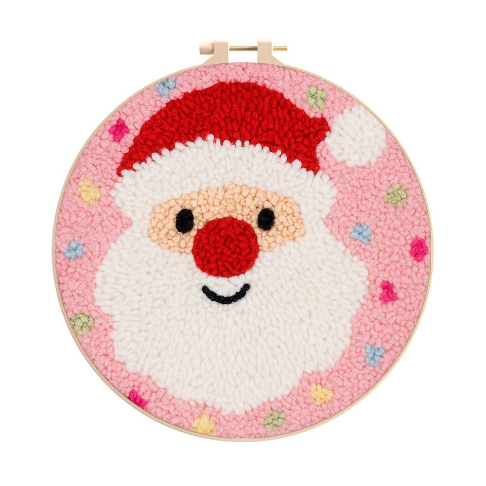 Adorable Santa Claus Punch Needle Kit - Christmas Celebration Gift | Perfect Diy Handicraft For Kid - 8 inch Hoop Kit - image 0