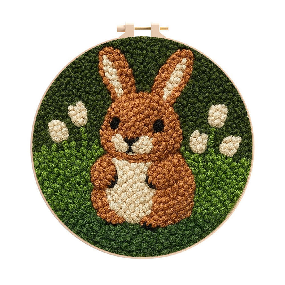 Adorable Bunny Punch Needle Kit - Diy Christmas Craft | Perfect Birthday Handmade Gift - 8 inch Hoop Kit - image 0