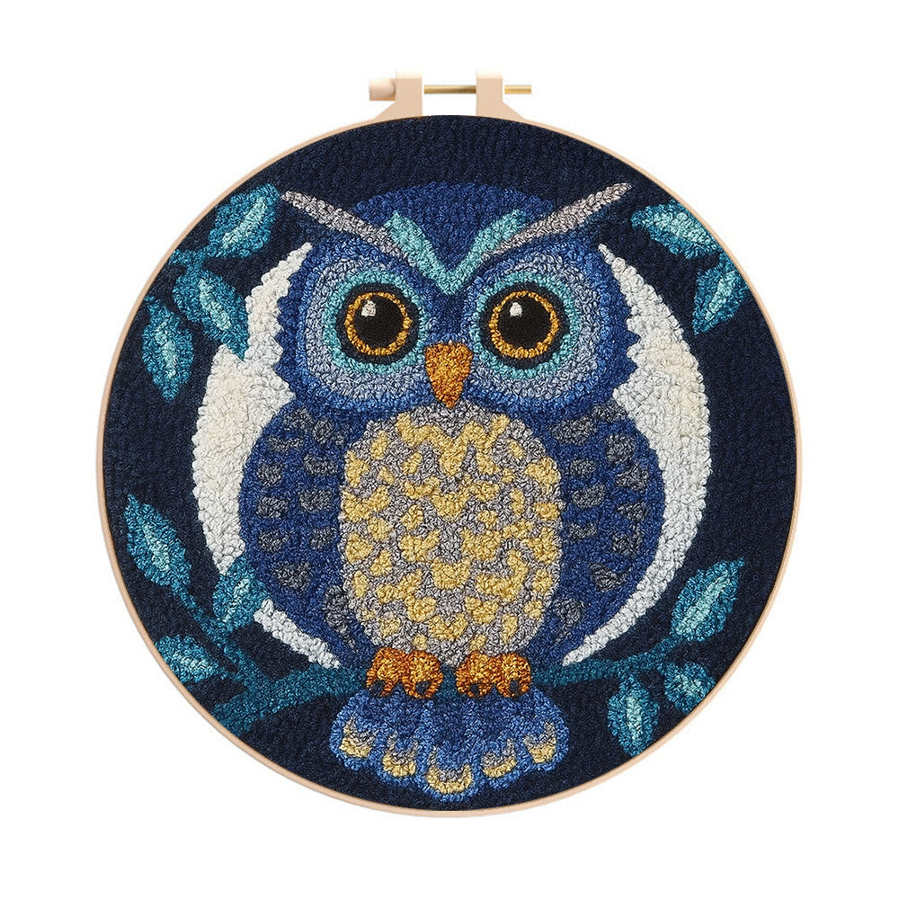 Blue Owl Punch Needle Kit - Handmade Craft | Detailed Outlines - 8 inch Hoop Kit - image 0