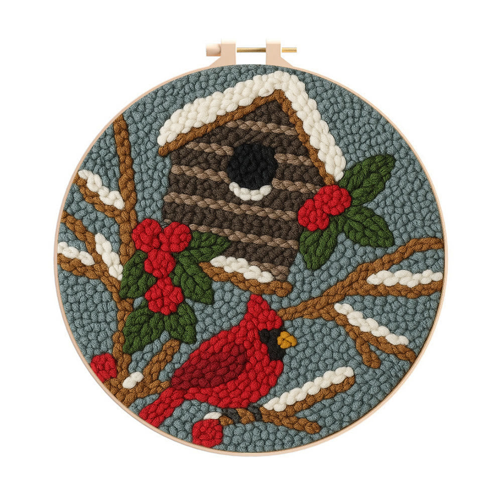 Cardinal In Winter Punch Needle Kit – Easy Festive Diy | A Comforting Handmade Moment - 8 inch Hoop Kit - image 0