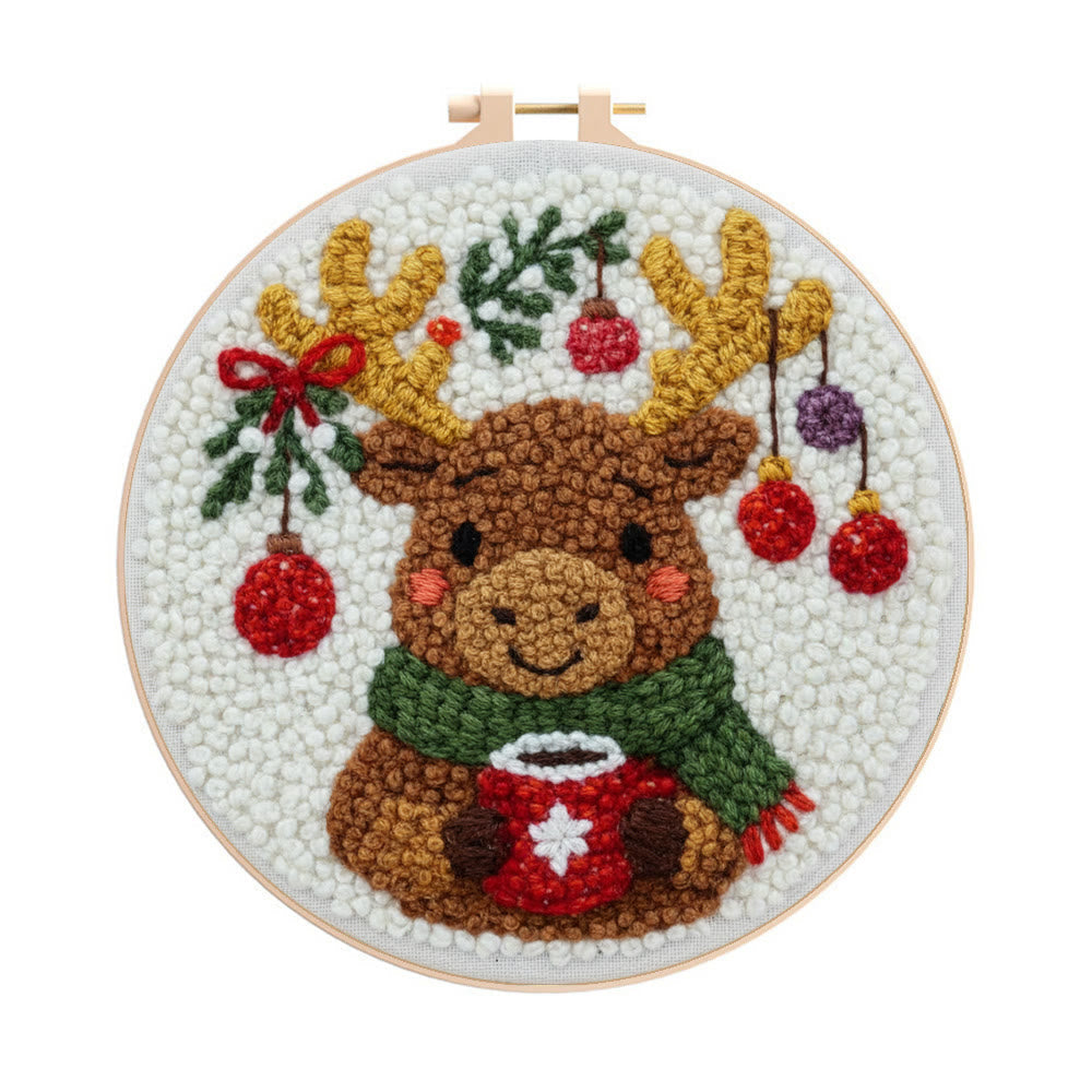 Cozy Christmas Moose Punch Needle – Embroidery Craft Set | Warm Winter Decor - 8 inch Hoop Kit - image 0