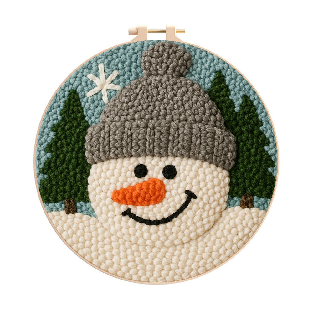 Adorable Snowman Punch Needle Kit – Newbie-friendly Craft | Cozy Winter-themed Handmade Wall Decor - 8 inch Hoop Kit - image 0