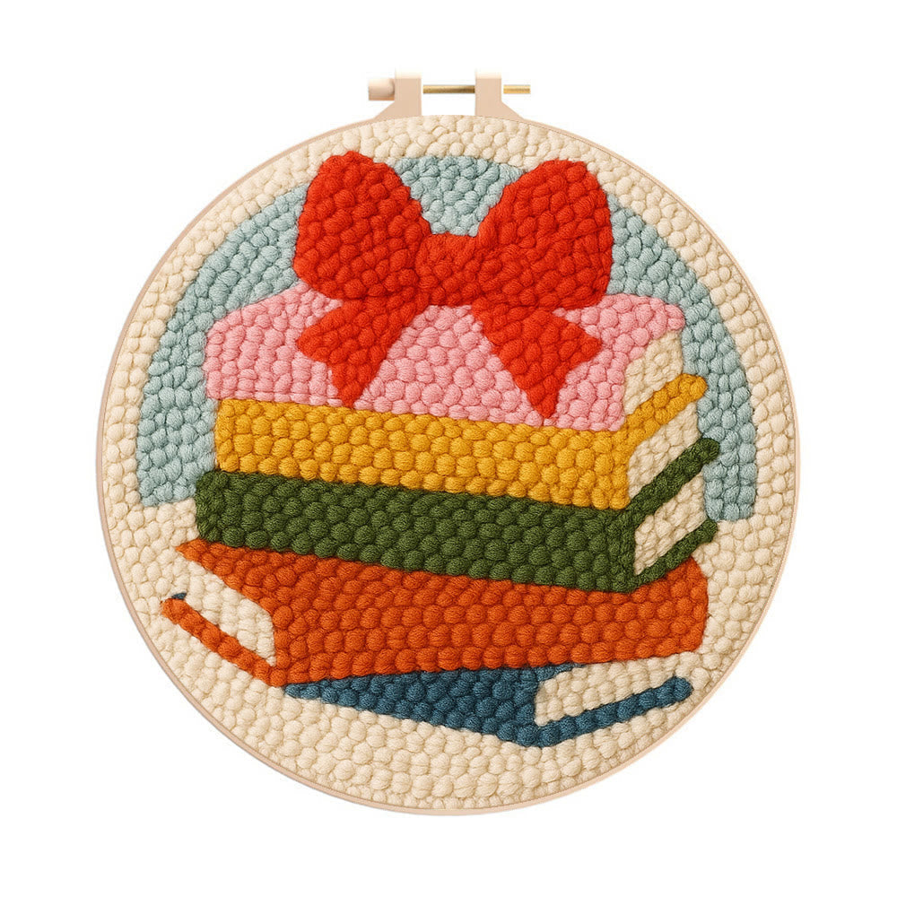 Vibrant Book Stack Punch Needle Kit – Newbie-friendly Craft | Top Gifting Pick - 8 inch Hoop Kit - image 0
