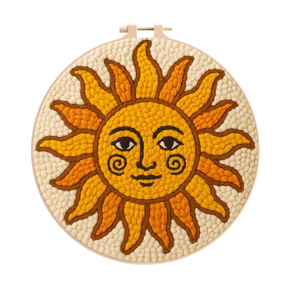 Cheerful Smiling Sun Punch Needle Kit – Playful Gifting Option | Entry-Level Handcraft Project - 8 inch Hoop Kit - image 0